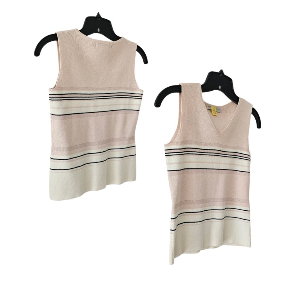 Petite Sophisticate Striped Sweater Set  | EUC | XSP | Pink Cream Navy - Picture 8 of 16